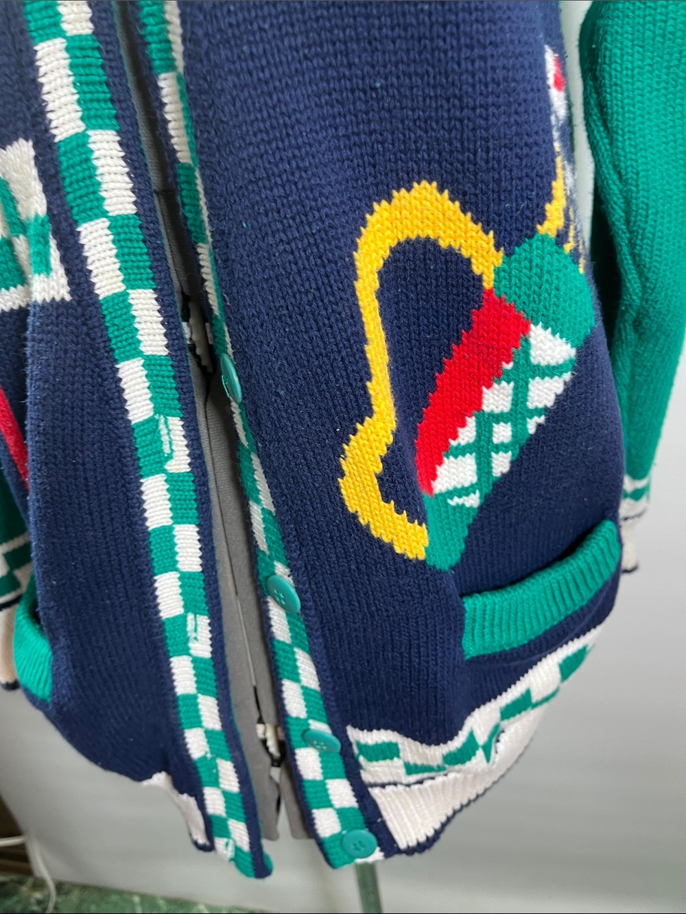 HKA golf themed knit cardigan sweater colorblock & golf graphic details size S - Picture 3 of 8